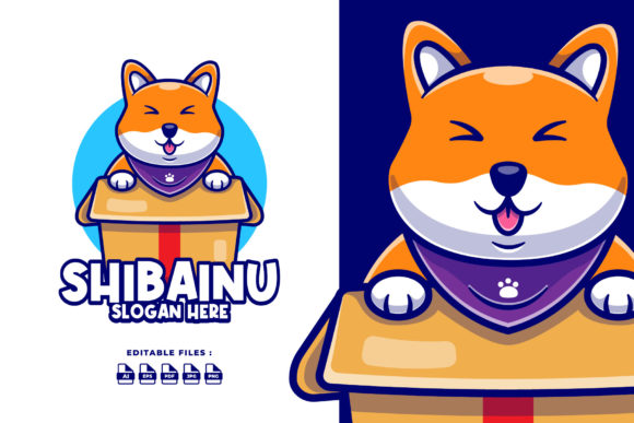 Cute Shiba Inu Mascot Cartoon Logo Design